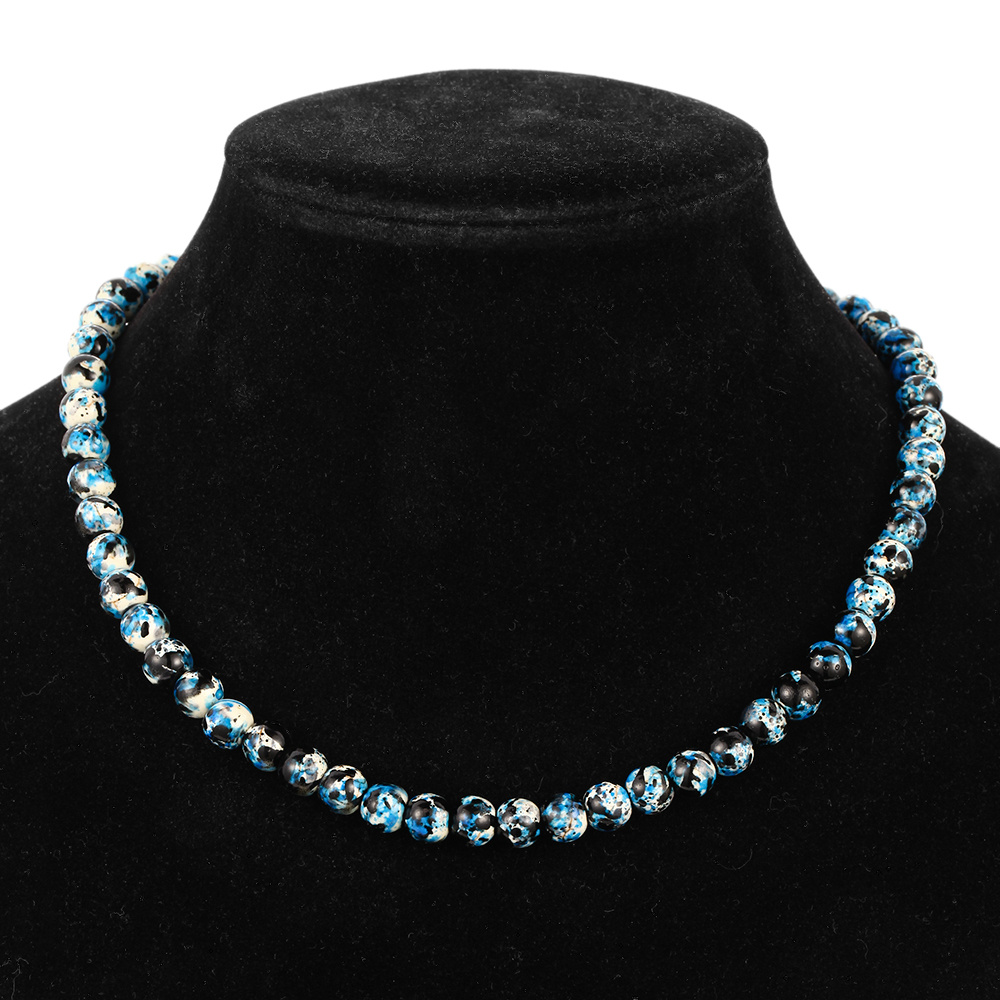 Elegant Single-Layer Black-White Turquoise Bead Necklace